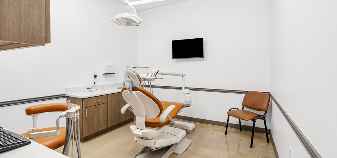 Pulled back view of dental chair 