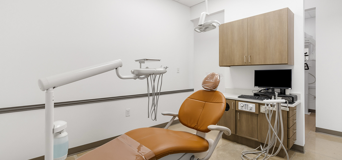 Front view of dental treatment chair