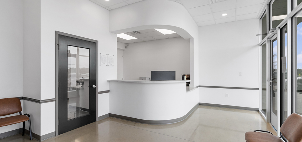 Pulled back view of front desk