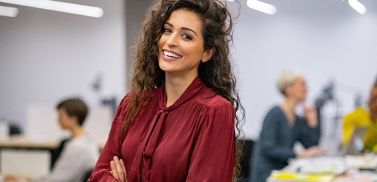 Female professional smiling with veneers in Killeen 